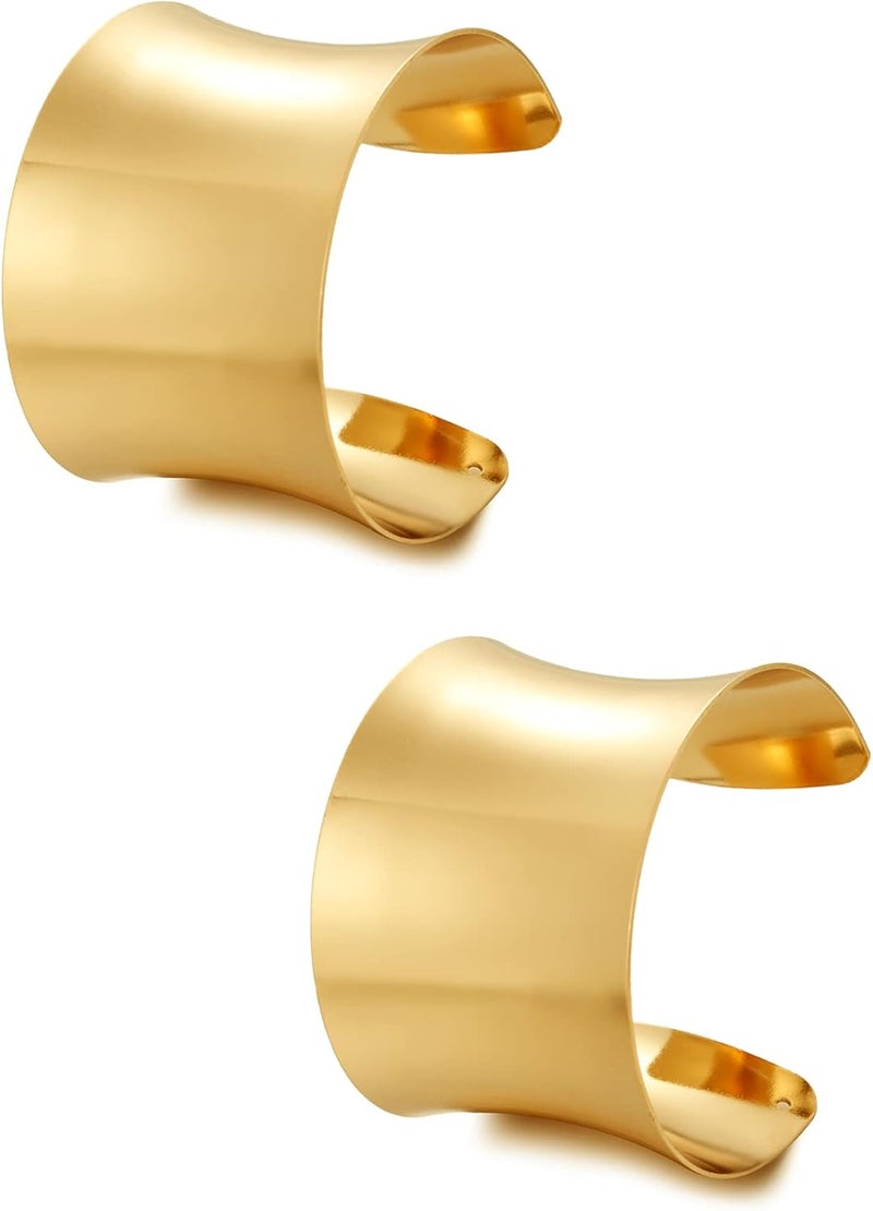 BOMAIL Store 2 Pcs Cuff Bangle Bracelet Set for Women Open Wide Wire Bracelets Gold Wrist Cuff Wrap Bracelet Adjustable - Image 1